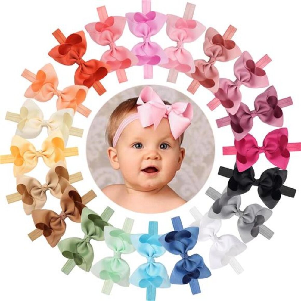Baby Girl Headbands Big Hair Bows Grosgrain Ribbon Toddler Infant Set 20 Pack